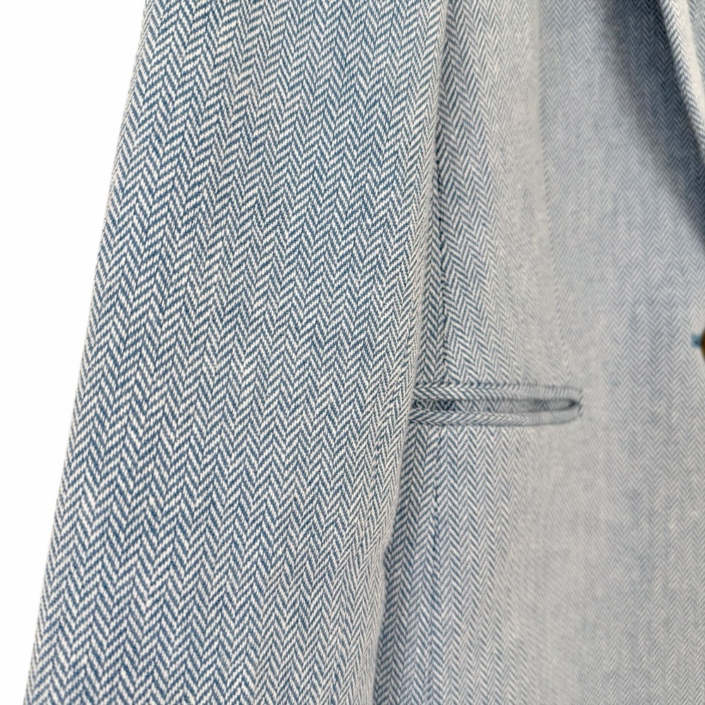 J. Crew Factory Herringbone One Button Blue White Blazer Size 4 - Picture 7 of 12